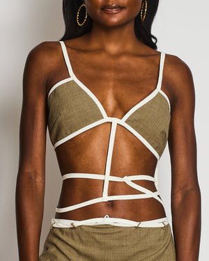 Christopher Esber Khaki and White Bandeau Cut-Out Dress Size UK 12