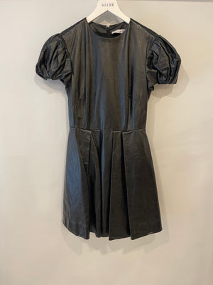 Christian Dior Black Leather Mini Short Sleeve Dress with CD Logo Detail Size FR 38 (UK 10)