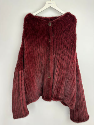Christian Dior Burgundy Mink Long Sleeve Button Down Jumper with High Neck Size FR 38 (UK 10)