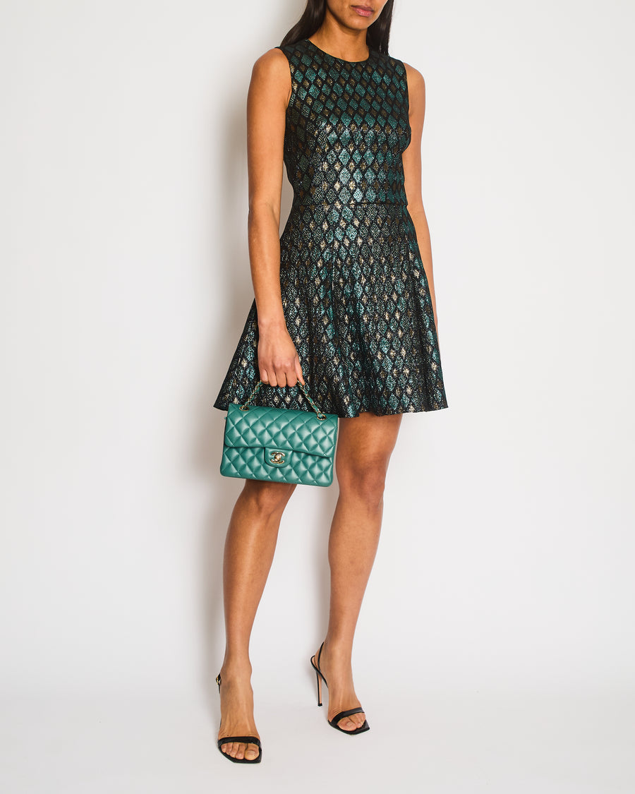 Dolce & Gabbana Turquoise Metallic and Gold Jacquard Mini Dress Size I Sellier Dolce & Gabbana Turquoise Metallic and Gold Jacquard Mini Dress Size I Sellier