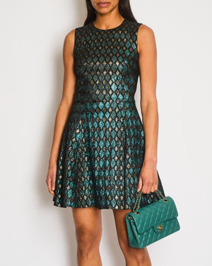 Dolce & Gabbana Turquoise Metallic and Gold Jacquard Mini Dress Size IT 38 (UK 6)