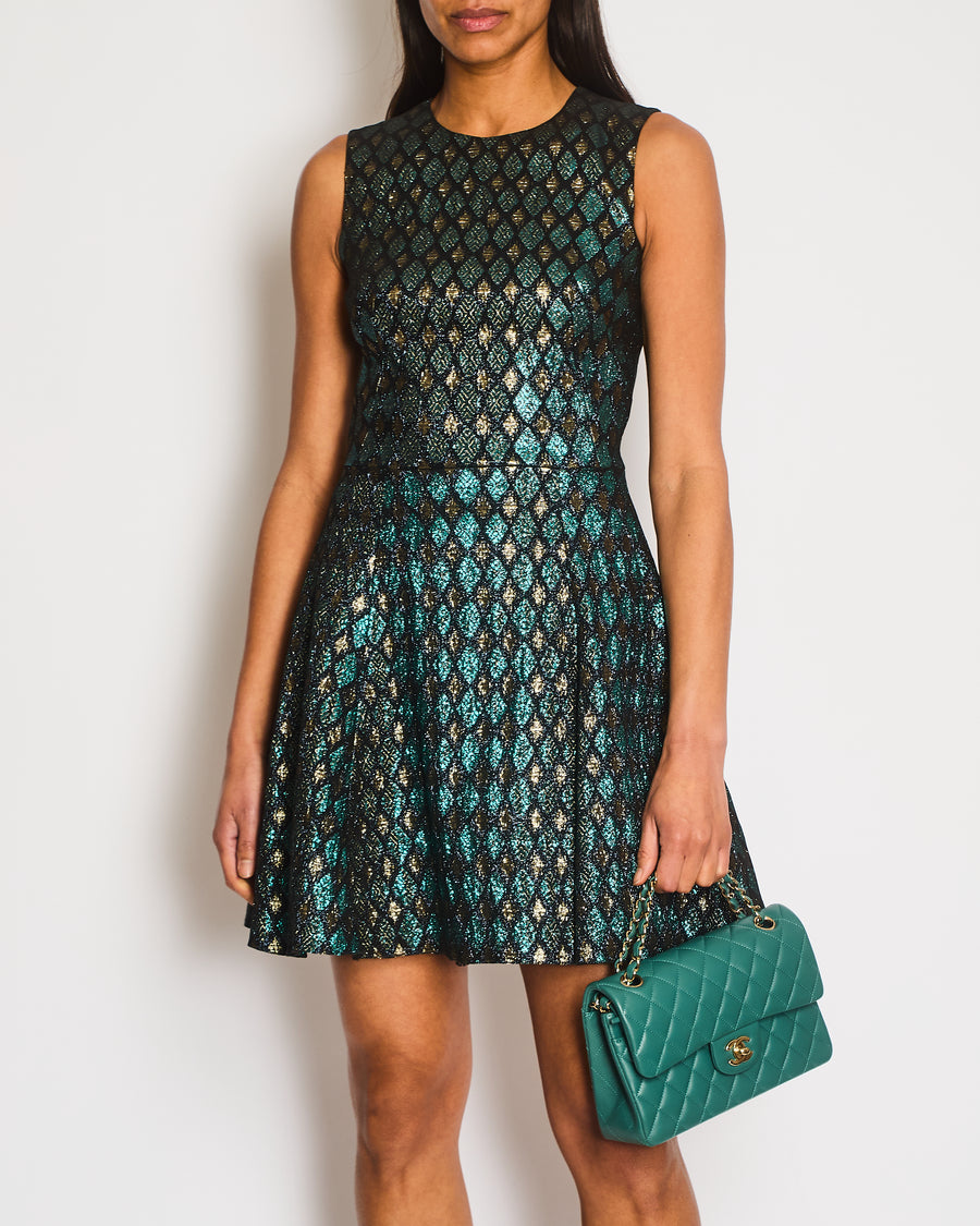 Dolce & Gabbana Turquoise Metallic and Gold Jacquard Mini Dress Size IT 38 (UK 6)