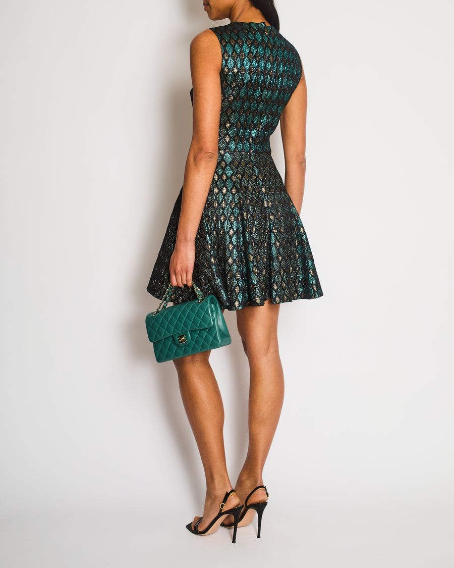 Dolce & Gabbana Turquoise Metallic and Gold Jacquard Mini Dress Size IT 38 (UK 6)