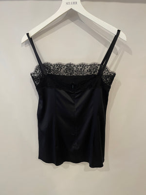 Dolce & Gabbana Black Lingerie Silk Lace Top with Logo Detail Size FR 38 (UK 10)