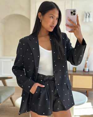 Miu Miu Black Embellished Suit Jacket with Matching Shorts Set Size IT 38 (UK 6)