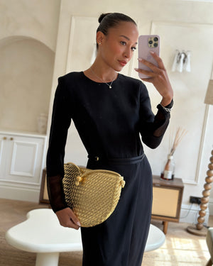Bottega Veneta Metallic Gold Intrecciato Leather Clutch Bag with Gold Hardware