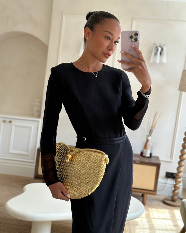 Bottega Veneta Metallic Gold Intrecciato Leather Clutch Bag with Gold Hardware