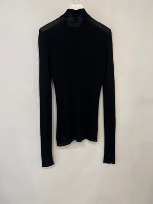 Saint Laurent Black Cassandra Ribbed Top with Gold YSL Logo Detail Size FR 38 (UK 10) RRP £1,030