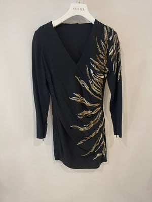 Roberto Cavalli Black Long Sleeve Dress with Gold Sequin Embellishments Size FR 38 (UK 10)