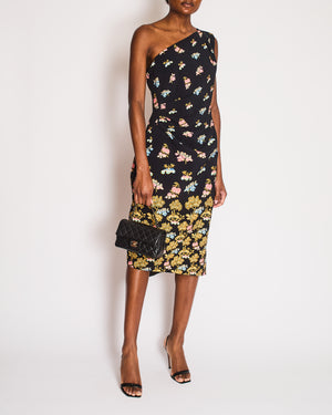 Peter Pilotto One Shoulder Navy Dress with Floral Print Detail Size IT 46 (UK 14)