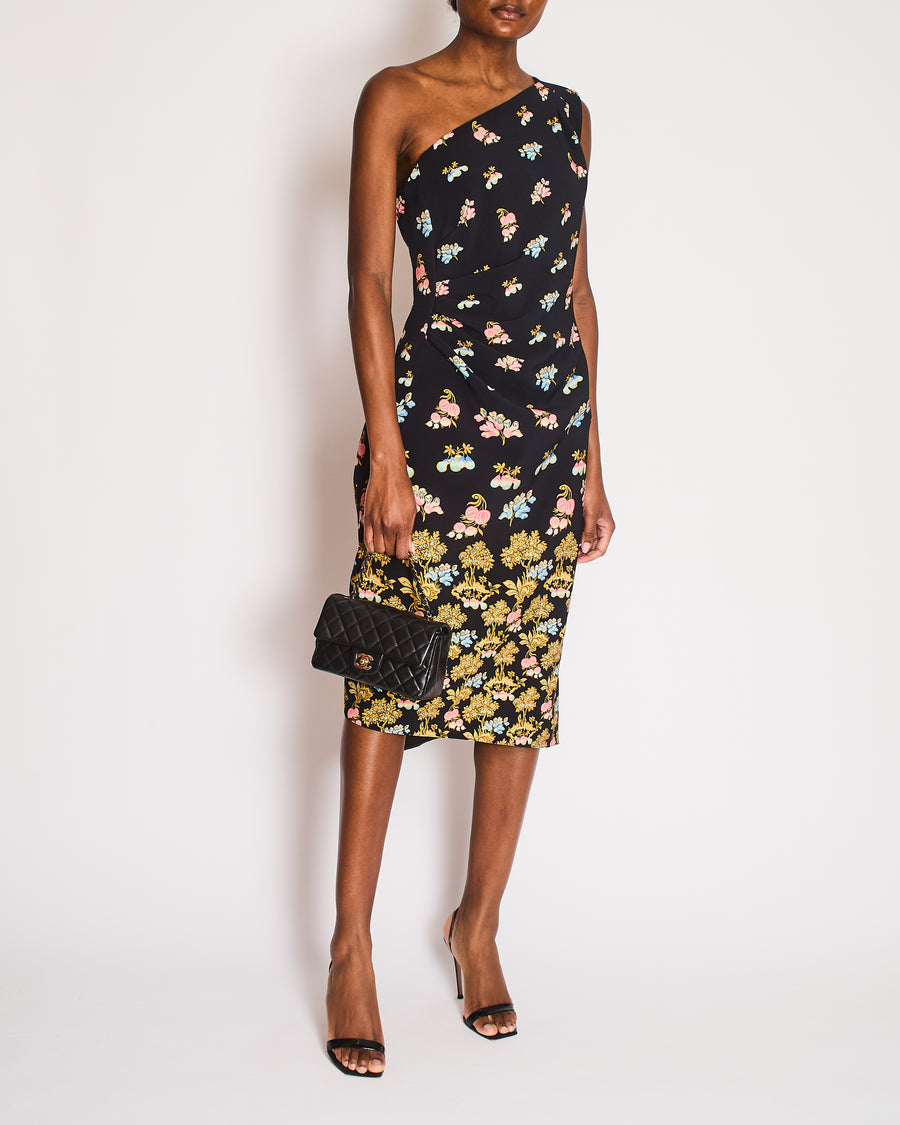 Peter Pilotto One Shoulder Navy Dress with Floral Print Detail Size IT 46 (UK 14)