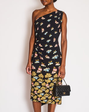 Peter Pilotto One Shoulder Navy Dress with Floral Print Detail Size IT 46 (UK 14)