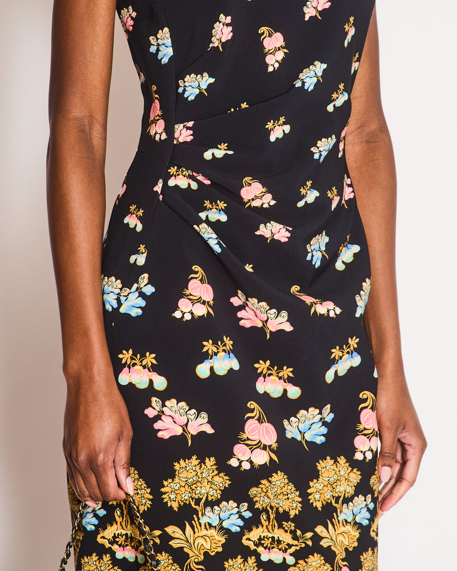 Peter Pilotto One Shoulder Navy Dress with Floral Print Detail Size IT 46 (UK 14)