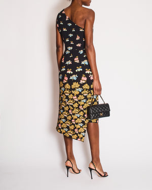 Peter Pilotto One Shoulder Navy Dress with Floral Print Detail Size IT 46 (UK 14)