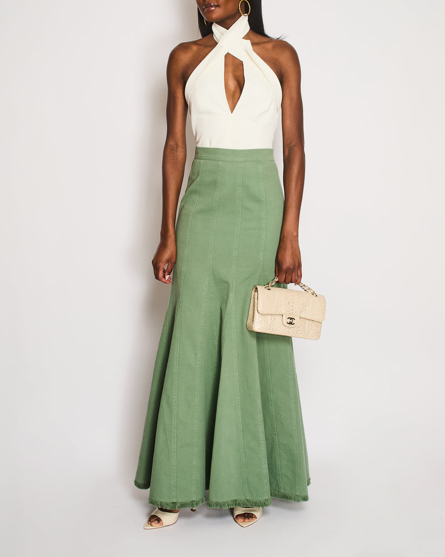 Max Mara Green Denim Maxi Skirt with Frill Hem Detail IT 36 (UK 4) (fits a UK 8) RRP £640