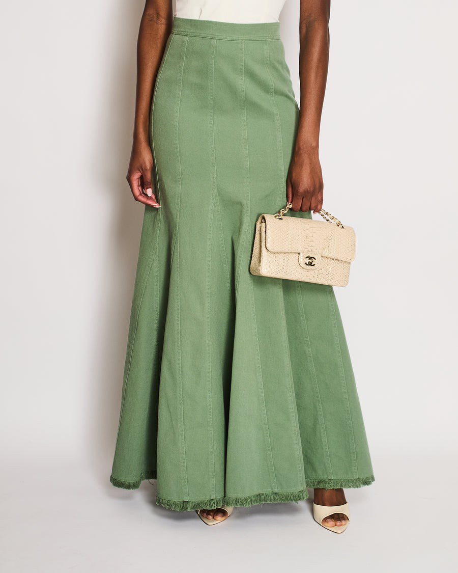 Max Mara Green Denim Maxi Skirt with Frill Hem Detail IT 36 (UK 4) (fits a UK 8) RRP £640