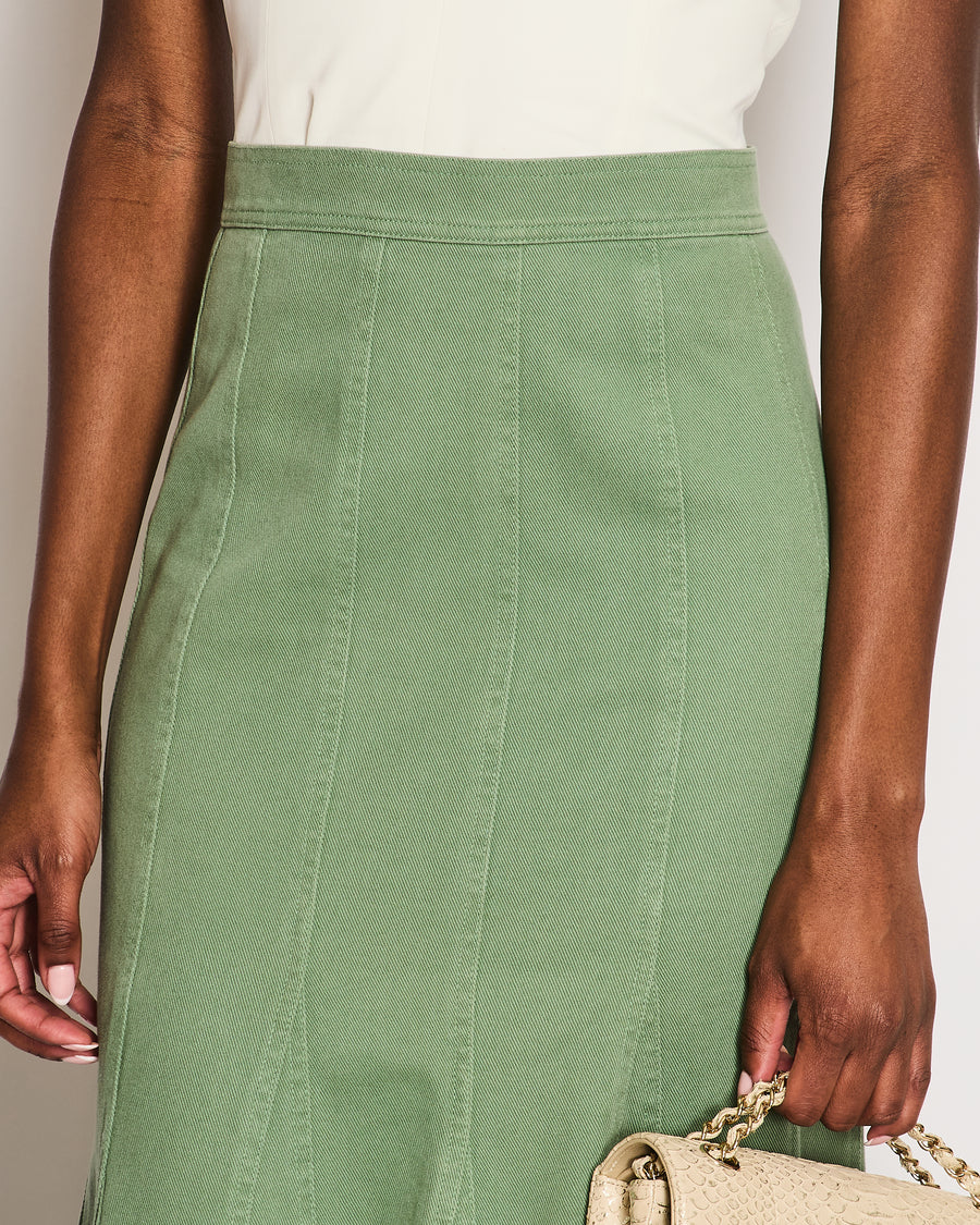 Max Mara Green Denim Maxi Skirt with Frill Hem Detail IT 36 (UK 4) (fits a UK 8) RRP £640
