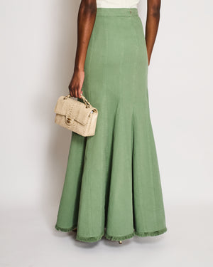 Max Mara Green Denim Maxi Skirt with Frill Hem Detail IT 36 (UK 4) (fits a UK 8) RRP £640
