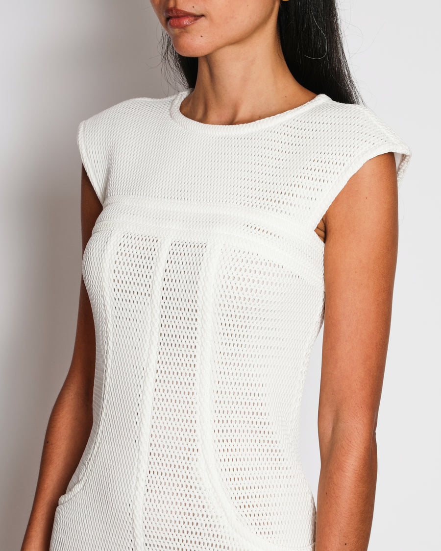 Chanel White Textured Sleeveless Mini Dress with Pocket Detail Size FR 34 (UK 6)