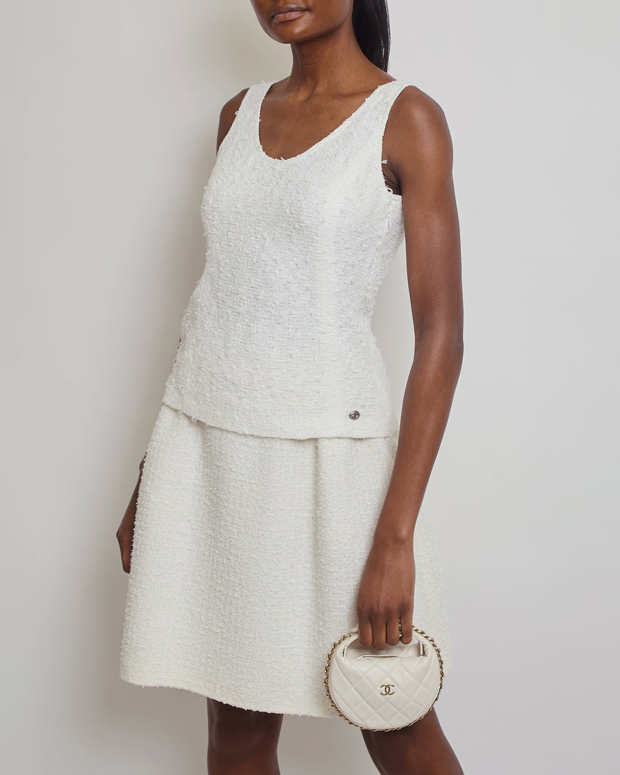 Chanel White Tweed Two-Piece Skirt and Vest Set FR 40 (UK 12)