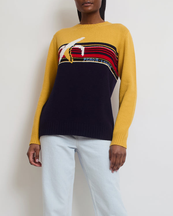 Prada Yellow Knitted Long Sleeve Jumper with Banana Striped Detail IT 42 (UK 10)