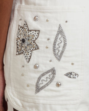 Isabel Marant White, Silver Floral Sequin Embellished Shorts with Belt FR 36 (UK 8)