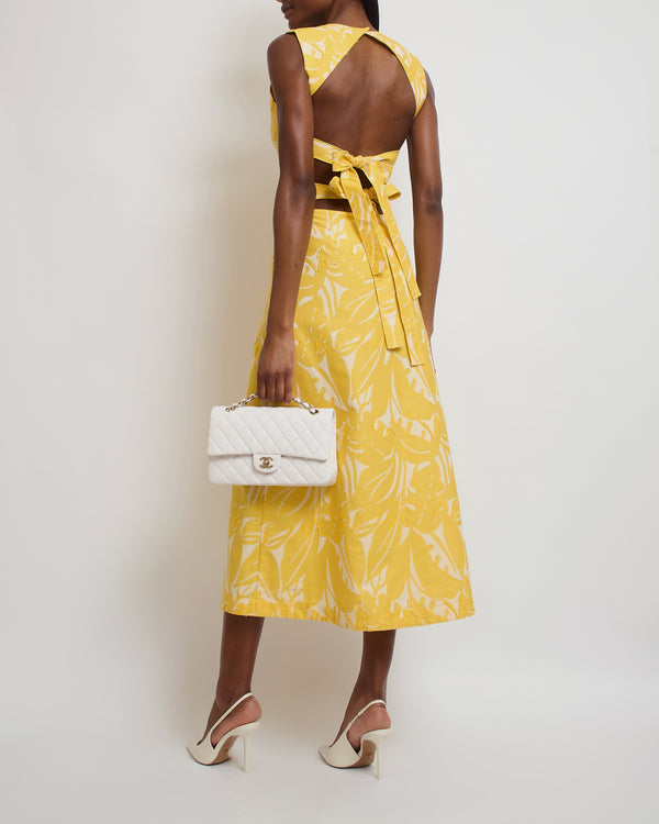 Alexis Yellow, Cream Floral Print Bow Back Midi Dress Size S (UK 8)