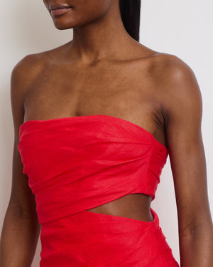 Zimmermann Red Linen Bandeau Cut-Out Midi Dress Size 1 (UK 10)