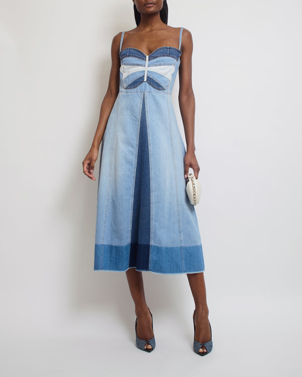 Red Valentino Blue Denim Midi Dress with Butterfly Detail Size IT 40 (UK 8)