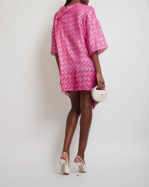 Fendi Pink Graphic Print Metallic Draped Mini Dress Size IT 40 (UK 8)