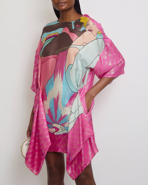 Fendi Pink Graphic Print Metallic Draped Mini Dress Size IT 40 (UK 8)