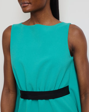 Roksanda Green, Blue Block Colour Midi Dress with Black Bow Detail Size UK 10