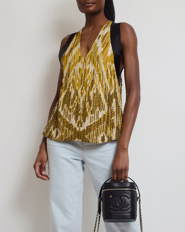 Dries Van Noten Yellow Abstract Vest with Sequin Bead Detail FR 38 (UK 10)