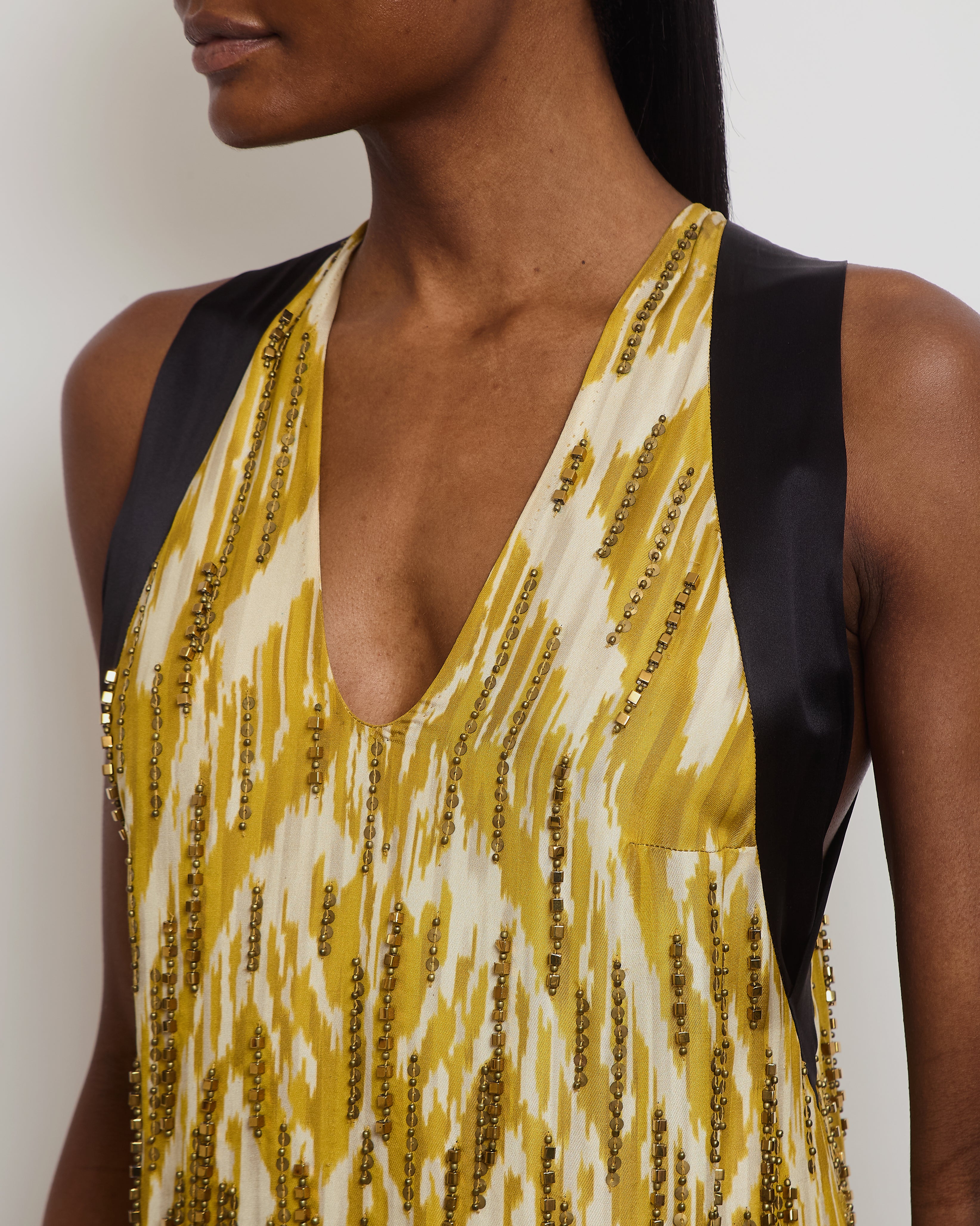 Dries Van Noten Yellow Abstract Vest with Sequin Bead Detail FR 38