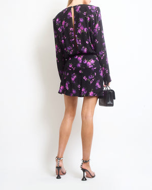 Magda Butrym Black and Purple Floral Crystal Embellished Mini Silk Dress Size FR 40 (UK 12)