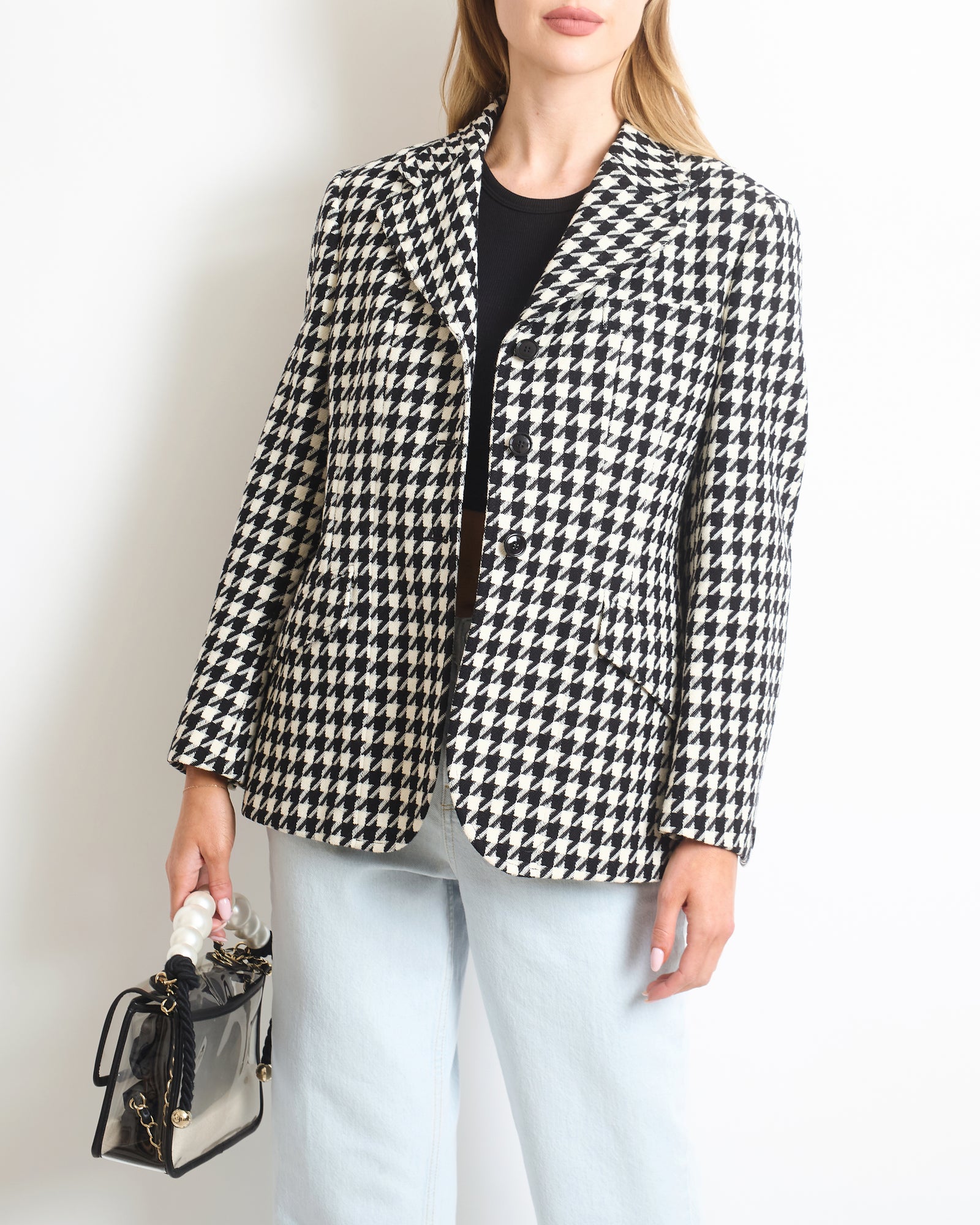 ジャケット GUCCI HOUNDSTOOTH WOOL JACKET Houndstooth wool jacket with embroidery in beige and brown