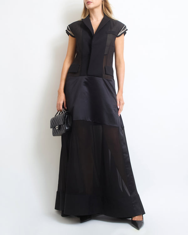 Sacai Black Patchwork Gown with Frayed Arm Detail FR 38 (UK 10)