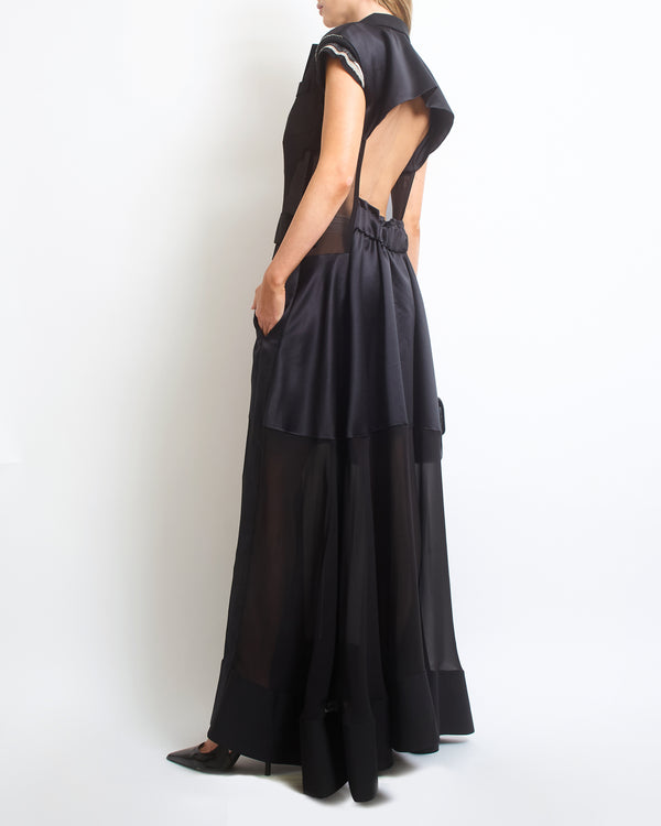 Sacai Black Patchwork Gown with Frayed Arm Detail FR 38 (UK 10)