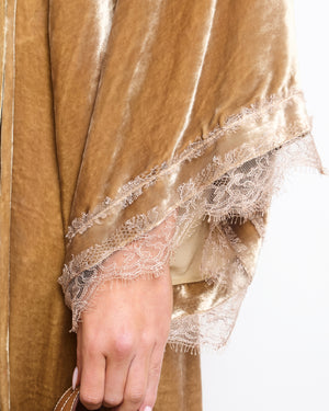 Vionnet Beige Velvet Kimono Gown with Lace Trim Detail FR 40 (UK 12)