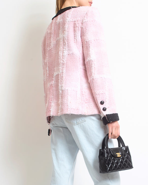 Chanel 22/C Pastel Pink Tweed Jacket with Crochet Trim Detail FR 42 (UK 14)