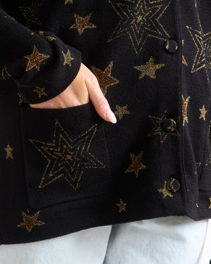 Saint Laurent Black Over-Sized Cardigan with Gold Star Details Size M (UK 12)