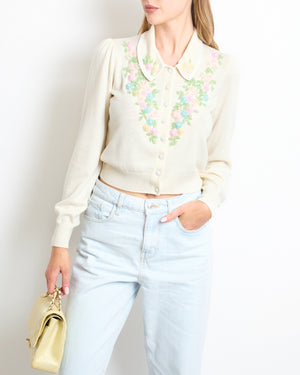 LoveShackFancy Cream Floral Embroidered Button Down Cardigan FR 36 (UK 8)