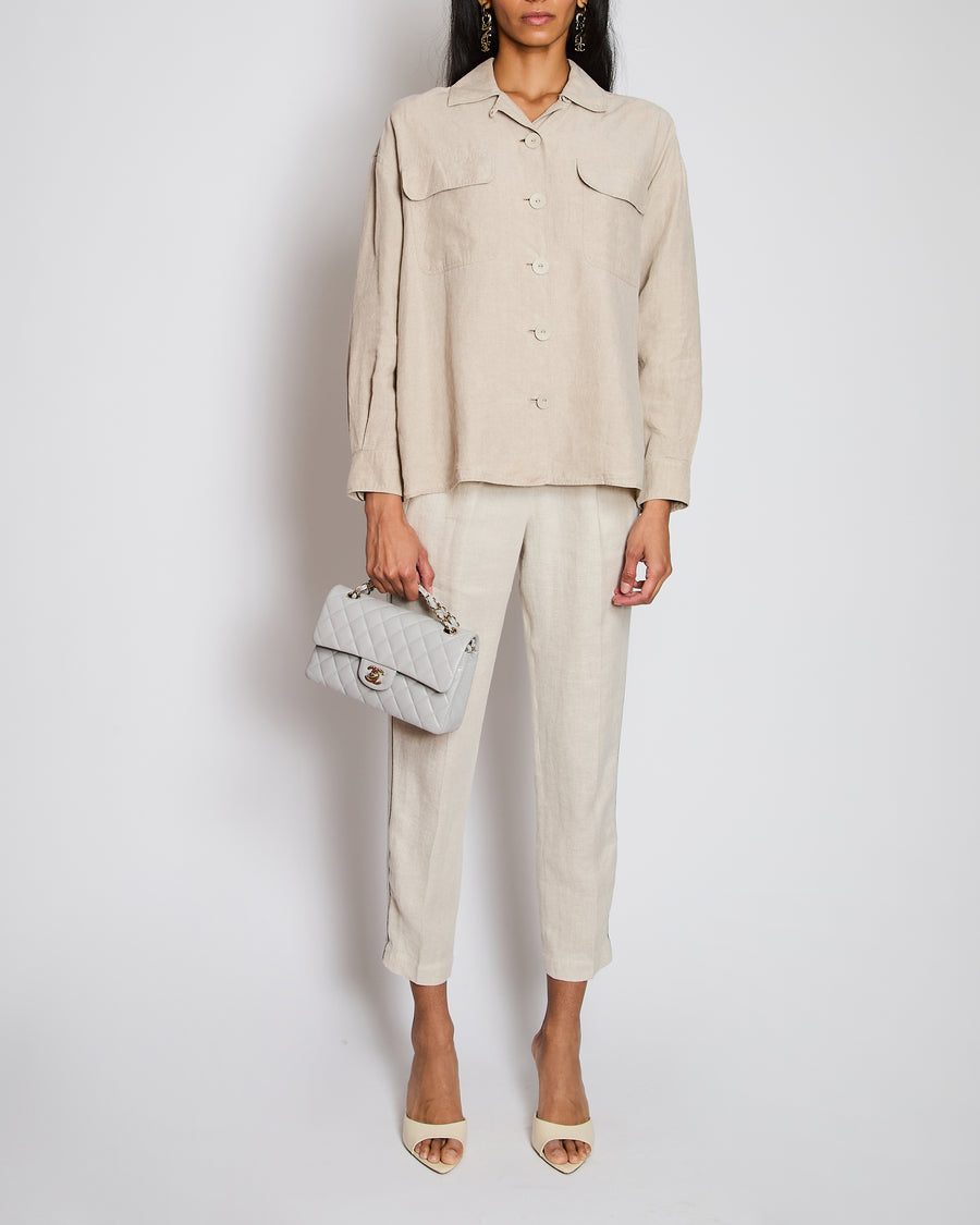 Max Mara Beige Linen Safari Shirt with Pocket Detail Size IT 40 (UK 8)