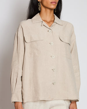 Max Mara Beige Linen Safari Shirt with Pocket Detail Size IT 40 (UK 8)