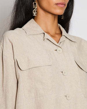 Max Mara Beige Linen Safari Shirt with Pocket Detail Size IT 40 (UK 8)