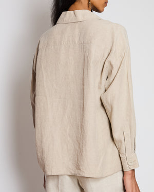 Max Mara Beige Linen Safari Shirt with Pocket Detail Size IT 40 (UK 8)
