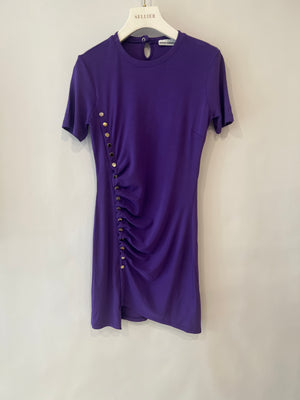 Paco Rabanne Purple Short Sleeved Mini Dress with Ruched Detail and Silver Buttons Size FR 38 (UK 10) RRP £700