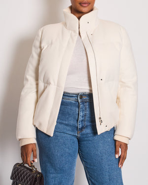 Loro Piana Cream Cashmere Puffer Down Jacket with Cuffed Sleeves Details Size IT 44 (UK 12) RRP 4200£
