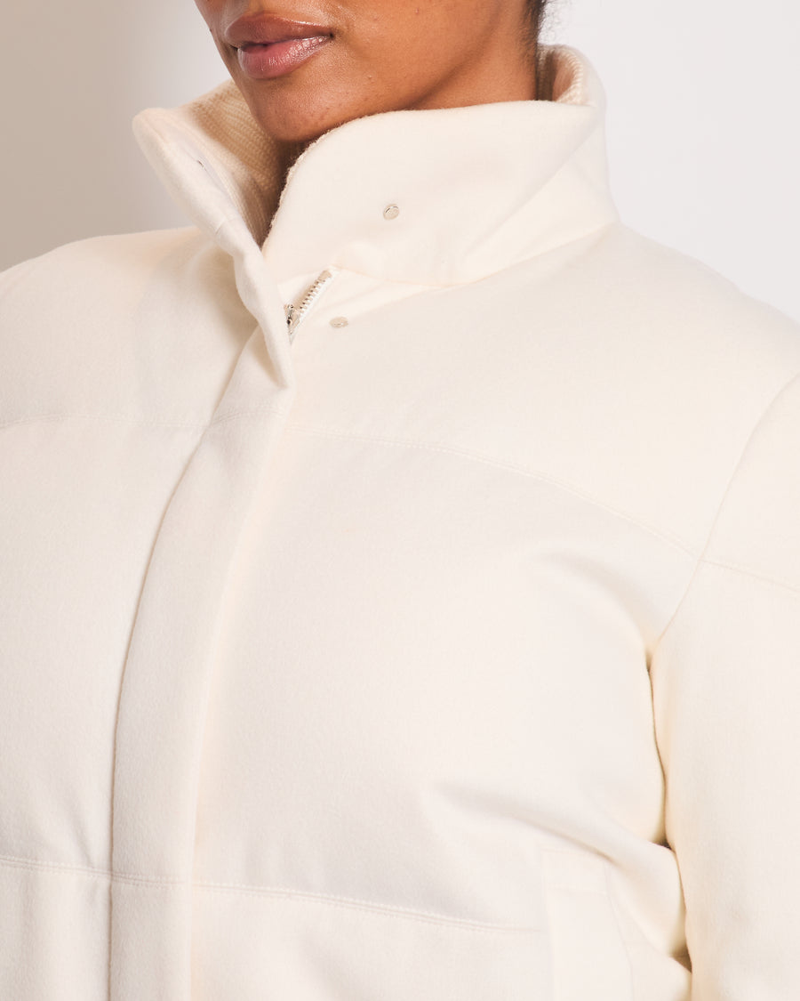 Loro Piana Cream Cashmere Puffer Down Jacket with Cuffed Sleeves Details Size IT 44 (UK 12) RRP 4200£