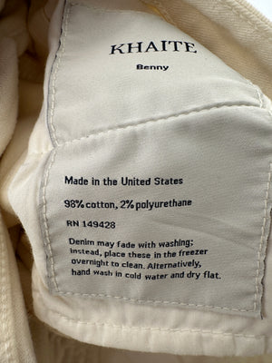 Khaite Cream Slim Leg Fit Jeans with Black Button Detailing Size 26 (UK 6)